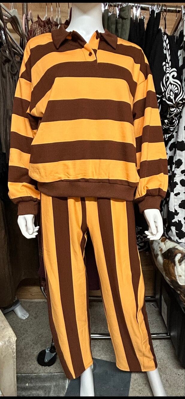 NWT J.NNA Striped French Terry Henley &Pants Loungewear Set with Pockets Size S